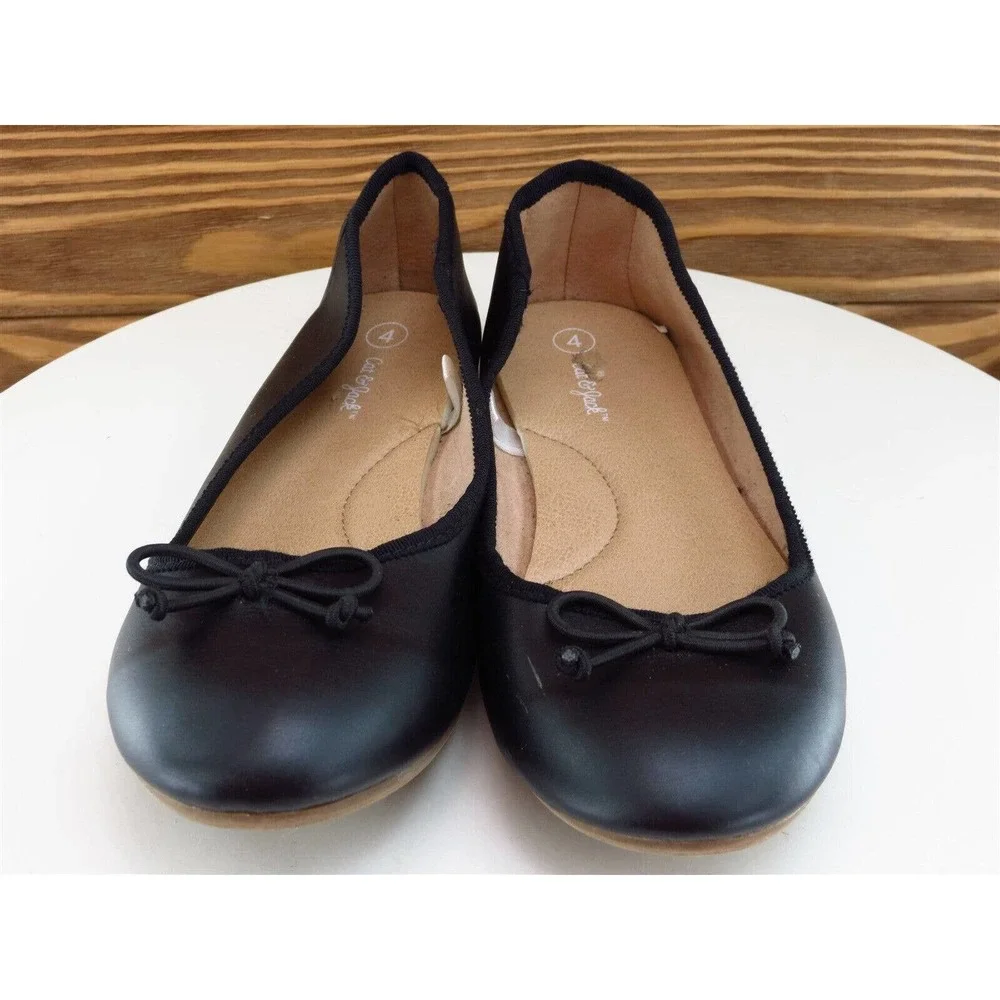 Cat & Jack Sz 4 Shoes Girls Youth Ballet Black Synthetic Slip‎ On